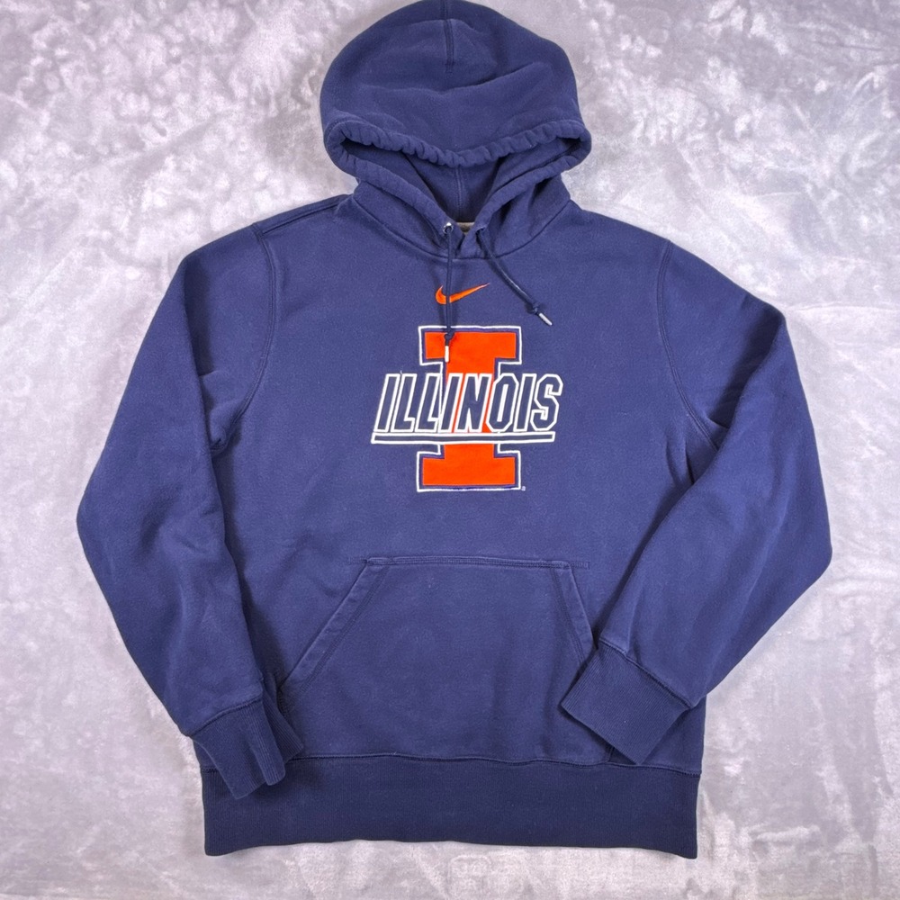 Nike Illinois Fighting Illini Hoodie Navy Blue Embroidered Logo Mens Large